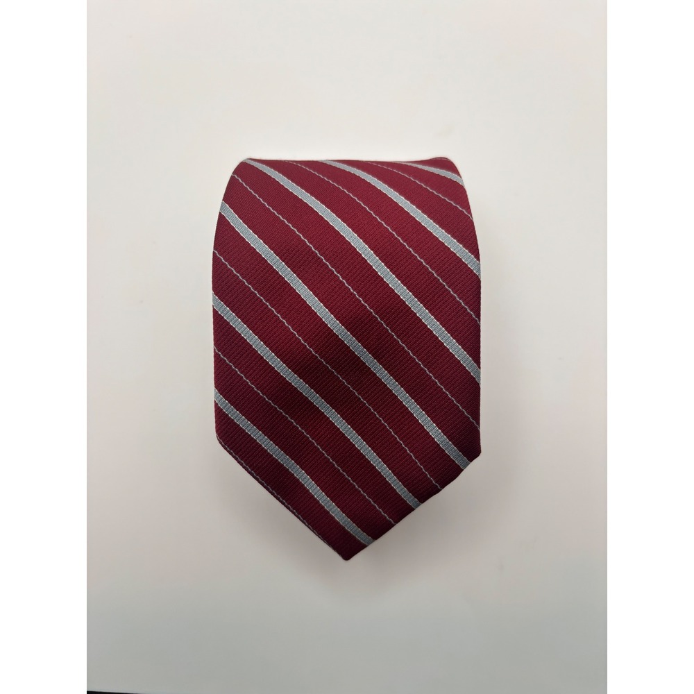 JCPenney The Mens Shop Burgundy Red Grey Striped Silk Blend Necktie 1917